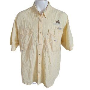 Columbia PFG Vented Fishing Shirt Mens Size XXL Yellow Short Sleeve Fish Angler